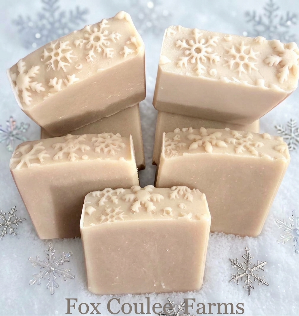 Snowflake Topped, Pure and Simple Goat's Milk Soap Bars